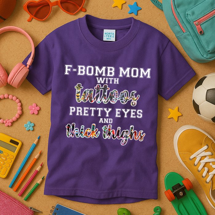 F-Bomb Mom With Tattoos and Thick Thighs Kids T-Shirt