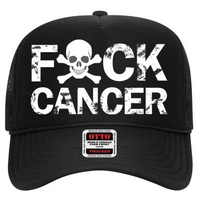 F Cancer Crossbone Skeleton High Crown Mesh Back Trucker Hat