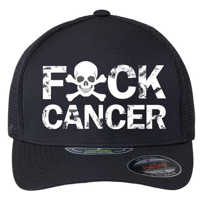 F Cancer Crossbone Skeleton Flexfit Unipanel Trucker Cap