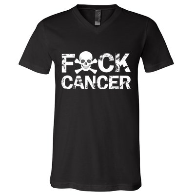 F Cancer Crossbone Skeleton V-Neck T-Shirt