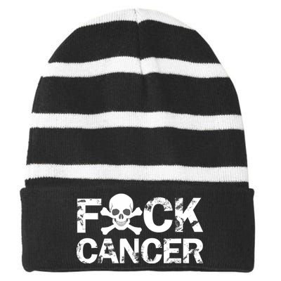 F Cancer Crossbone Skeleton Striped Beanie with Solid Band