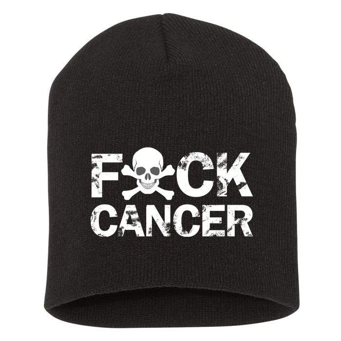 F Cancer Crossbone Skeleton Short Acrylic Beanie