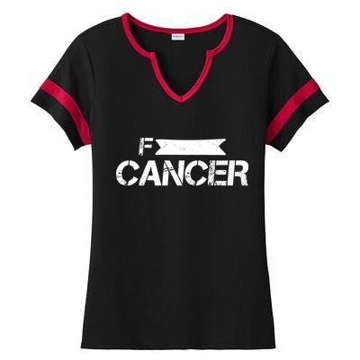 F Cancer Simple Logo Ladies Halftime Notch Neck Tee