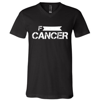 F Cancer Simple Logo V-Neck T-Shirt