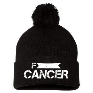 F Cancer Simple Logo Pom Pom 12in Knit Beanie