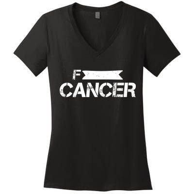 F Cancer Simple Logo Women's V-Neck T-Shirt