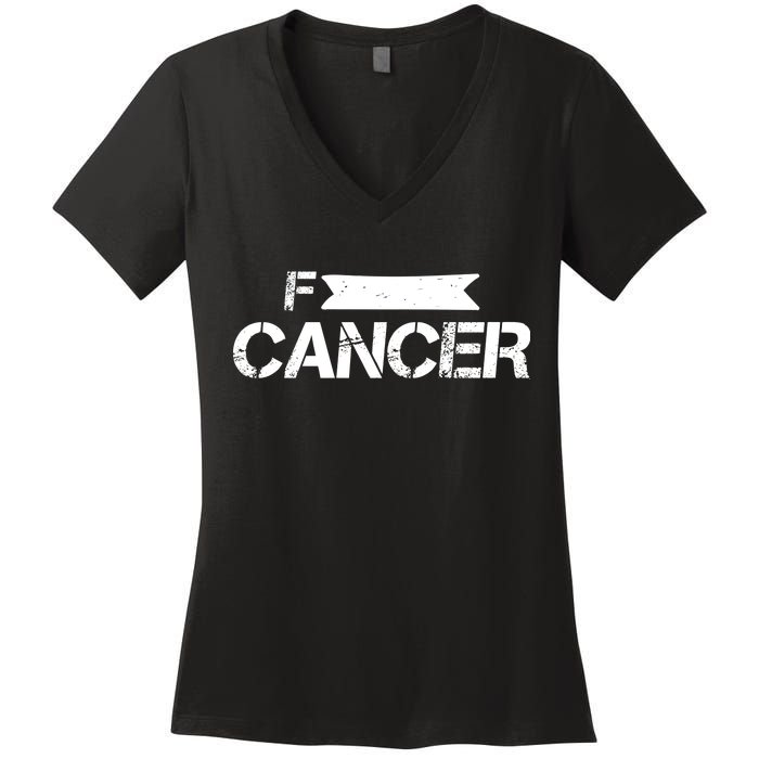 F Cancer Simple Logo Women's V-Neck T-Shirt