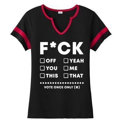 F Check Box Funny Sarcastic  Ladies Halftime Notch Neck Tee