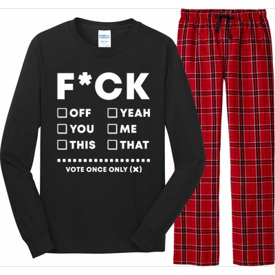 F Check Box Funny Sarcastic  Long Sleeve Pajama Set