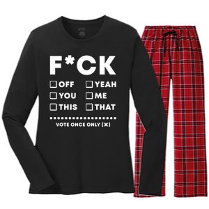 F Check Box Funny Sarcastic  Women's Long Sleeve Flannel Pajama Set 