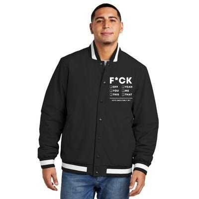 F Check Box Funny Sarcastic  Insulated Varsity Jacket