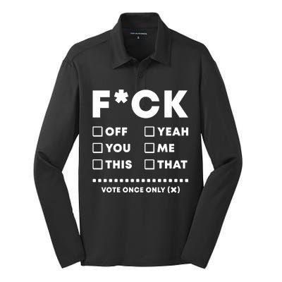 F Check Box Funny Sarcastic  Silk Touch Performance Long Sleeve Polo