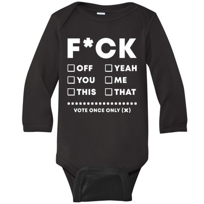 F Check Box Funny Sarcastic  Baby Long Sleeve Bodysuit