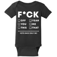 F Check Box Funny Sarcastic  Baby Bodysuit