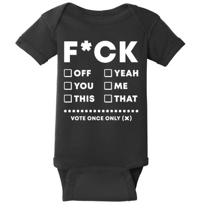 F Check Box Funny Sarcastic  Baby Bodysuit