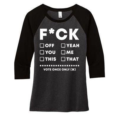 F Check Box Funny Sarcastic  Women's Tri-Blend 3/4-Sleeve Raglan Shirt