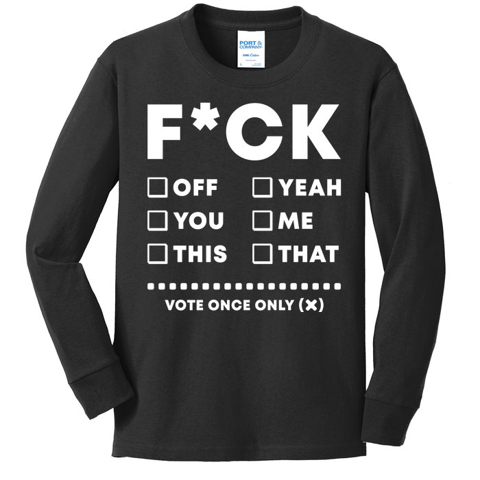 F Check Box Funny Sarcastic  Kids Long Sleeve Shirt