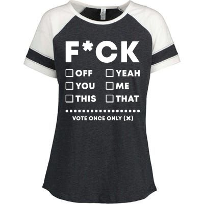 F Check Box Funny Sarcastic  Enza Ladies Jersey Colorblock Tee