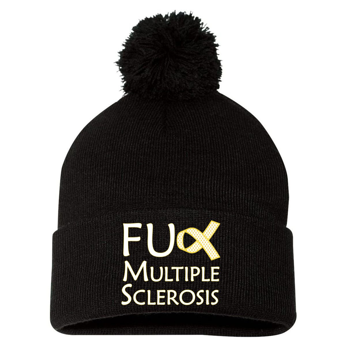 F Multiple Sclerosis Pom Pom 12in Knit Beanie