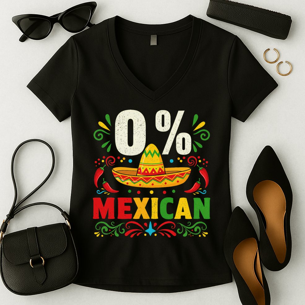 Funny 0 Percent Mexican Fiesta Mexico Party Cinco De Mayo Women's V-Neck T-Shirt