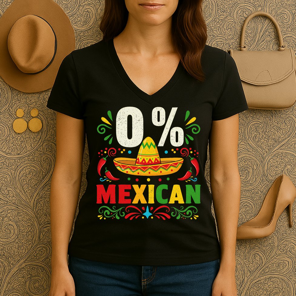 Funny 0 Percent Mexican Fiesta Mexico Party Cinco De Mayo Women's V-Neck T-Shirt