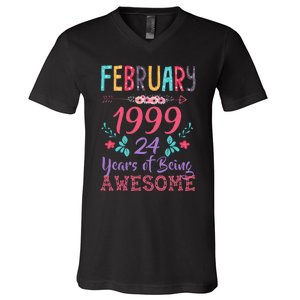 February 1999 24th Birthday Gift 24 Years Old V-Neck T-Shirt