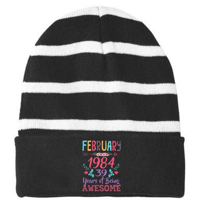 February 1984 39th Birthday Gift 39 Years Old Striped Beanie with Solid Band