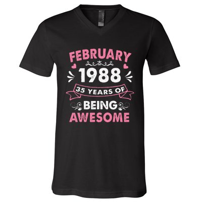 February 1988 35 Years Of Being Awesome 35th Birthday Gift V-Neck T-Shirt