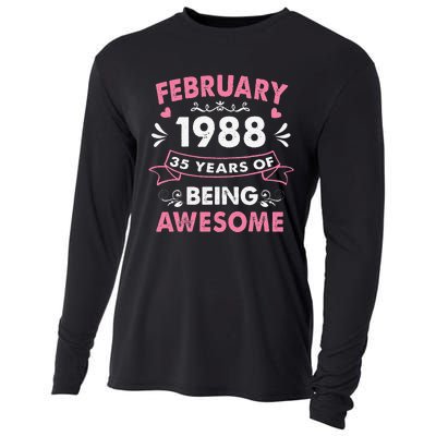 February 1988 35 Years Of Being Awesome 35th Birthday Gift Cooling Performance Long Sleeve Crew