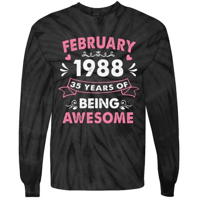 February 1988 35 Years Of Being Awesome 35th Birthday Gift Tie-Dye Long Sleeve Shirt