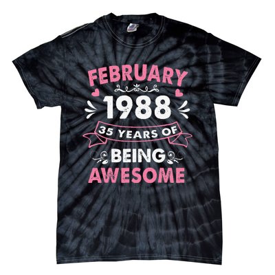 February 1988 35 Years Of Being Awesome 35th Birthday Gift Tie-Dye T-Shirt