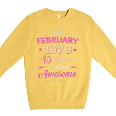 February 1978 45 Years Of Being Awesome Retro 45Th Birthday Premium Crewneck Sweatshirt