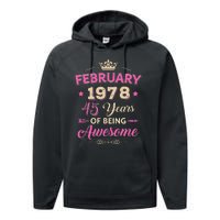 February 1978 45 Years Of Being Awesome Retro 45Th Birthday Performance Fleece Hoodie