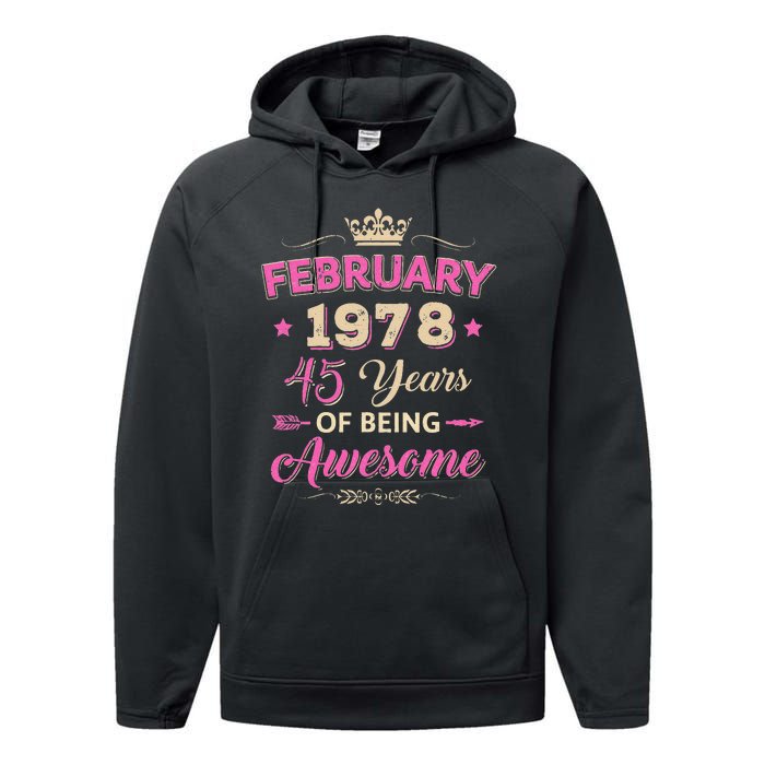 February 1978 45 Years Of Being Awesome Retro 45Th Birthday Performance Fleece Hoodie