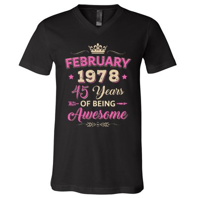 February 1978 45 Years Of Being Awesome Retro 45Th Birthday V-Neck T-Shirt