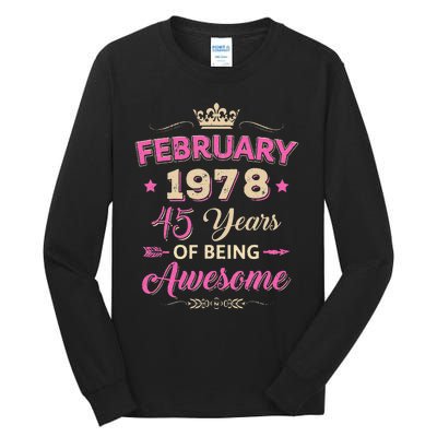 February 1978 45 Years Of Being Awesome Retro 45Th Birthday Tall Long Sleeve T-Shirt