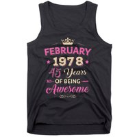 February 1978 45 Years Of Being Awesome Retro 45Th Birthday Tank Top