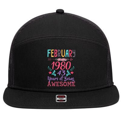 February 1980 43rd Birthday Gift 43 Years Old 7 Panel Mesh Trucker Snapback Hat