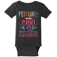 February 1980 43rd Birthday Gift 43 Years Old Baby Bodysuit