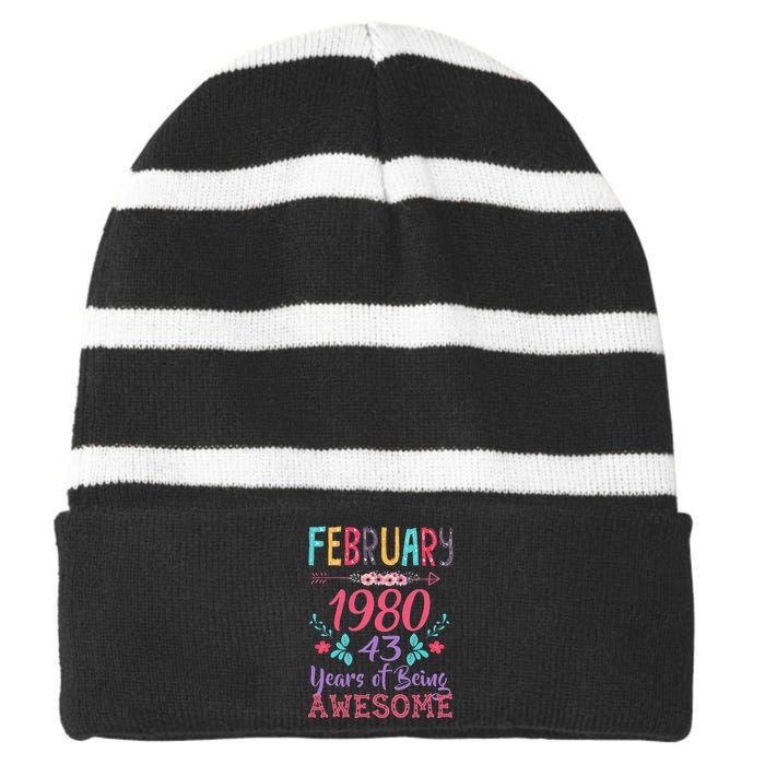 February 1980 43rd Birthday Gift 43 Years Old Striped Beanie with Solid Band