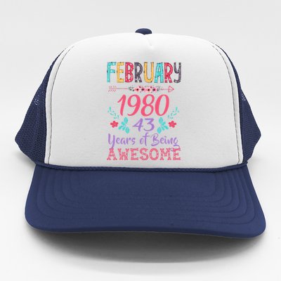 February 1980 43rd Birthday Gift 43 Years Old Trucker Hat