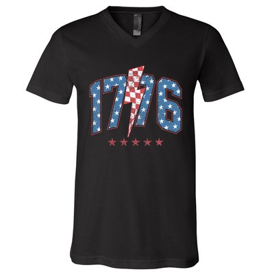 Funny 1776 4th Of July American Usa Flag V-Neck T-Shirt