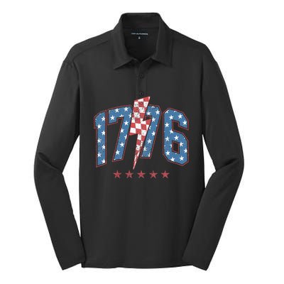 Funny 1776 4th Of July American Usa Flag Silk Touch Performance Long Sleeve Polo