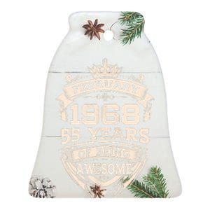 February 1968 55 Years Of Being Awesome 55th Birthday Ceramic Bell Ornament