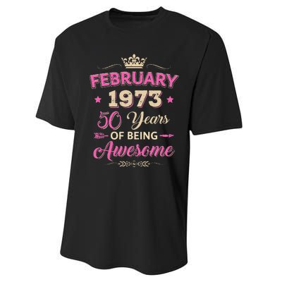 February 1973 50 Years Of Being Awesome Retro 50Th Birthday Performance Sprint T-Shirt