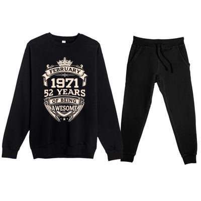 February 1971 52 Years Of Being Awesome 52th Birthday Premium Crewneck Sweatsuit Set