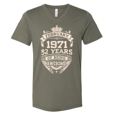 February 1971 52 Years Of Being Awesome 52th Birthday V-Neck T-Shirt