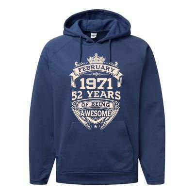 February 1971 52 Years Of Being Awesome 52th Birthday Performance Fleece Hoodie