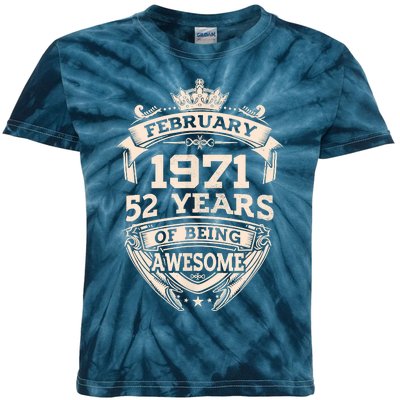 February 1971 52 Years Of Being Awesome 52th Birthday Kids Tie-Dye T-Shirt