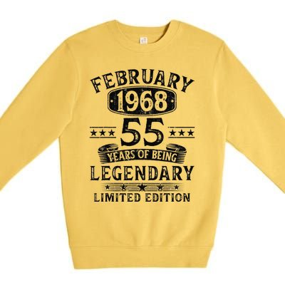 February 1968 55 Year Old 55th Birthday Gifts Vintage 1968 Premium Crewneck Sweatshirt